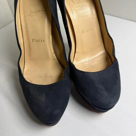 Christian Louboutin Red Bottom Navy Suede Platform Pumps Heels Size 37 - Picture 12 of 15